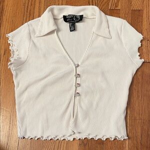 Forever 21 Cream Ribbed Button-Down Shirt